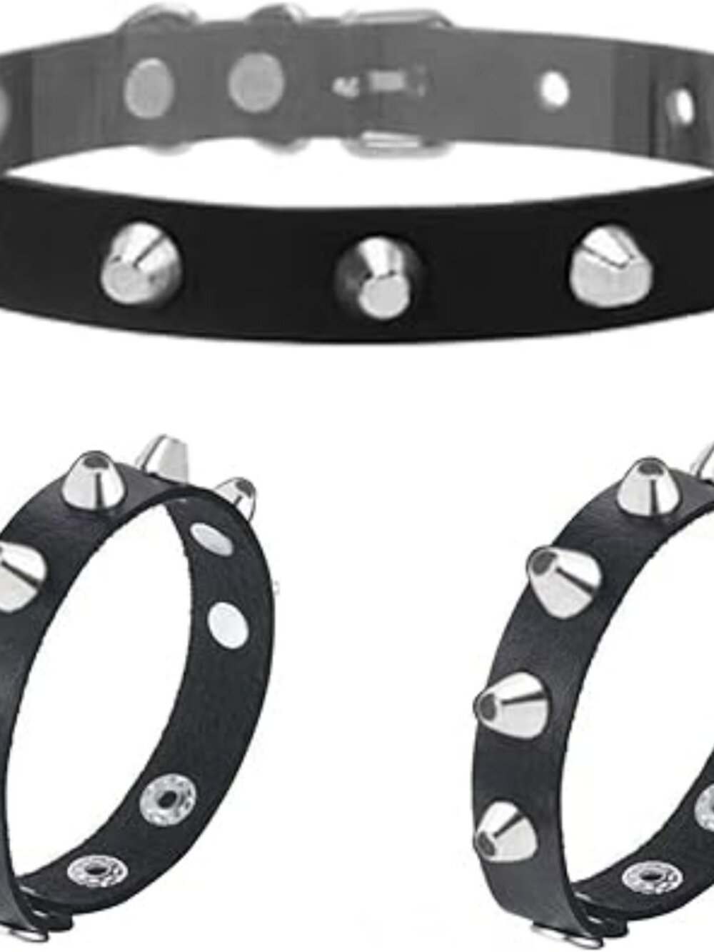 NEW 3‎ Pieces Leather Choker Collar & Bracelets Set Combo Punk Rock Gothic